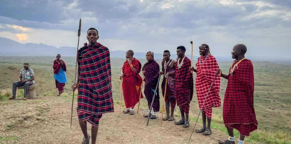 Maasai People Lining up in Empty Field